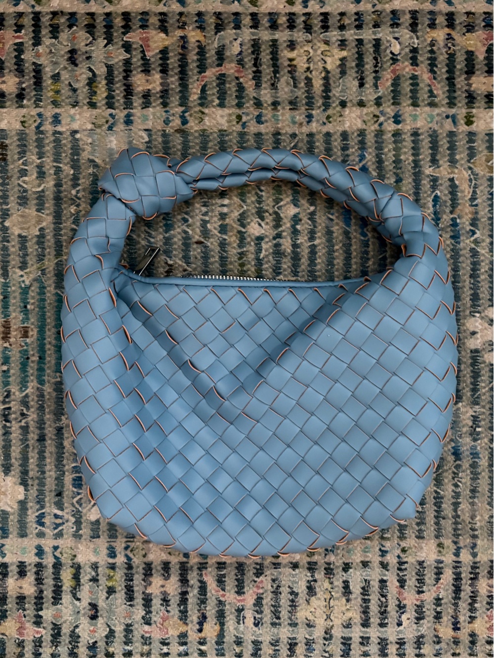 Woven Light Blue Leather Crossbody Bag
